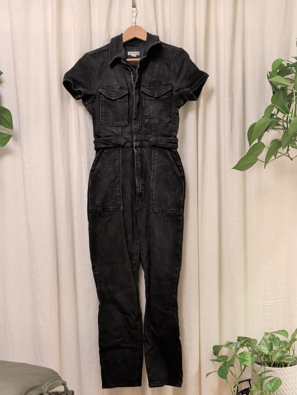 Good American Black Short-Sleeve Utility Jumpsuit